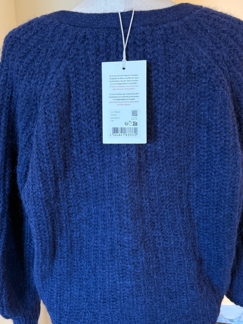 SÉZANE NWT BASILE CARDIGAN XS NAVY V NECK - ALPACA & WOOL - COZY!! 🇫🇷 - Picture 6 of 8